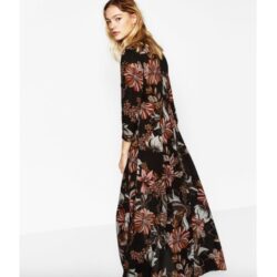 Zara Floral Print Maxi Long Sleeve Shirt Dress Small