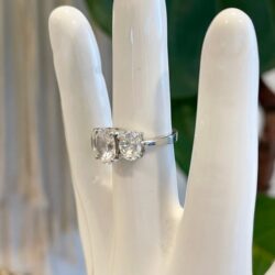 Vintage Three Stone Cubic Zirconia Diamond Silver Cocktail Ring Jewelry – Size 8