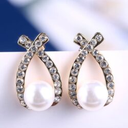“Unique Bowknot Pearl CZ Wedding Stud Earrings for Women, MLNN1047
