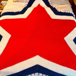 Vintage Hand Crocheted Star Shaped Full/Queen Afghan Fringe Patriotic Americana