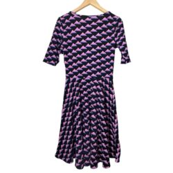 Lularoe Nicole Retro Print Dress Short Sleeve Knee Length Modest Black Medium