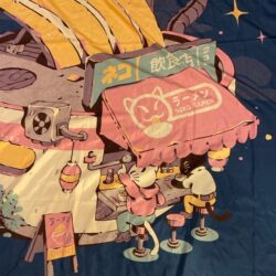 Illustrata Neko ramen Japanese tapestry bed cover Tokyopop manga kawaii cat