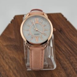 Accutime Women’s Rose Gold Round Face Watch Faux Leather Strap Roman Numeral