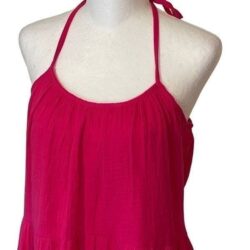 Six Fifty Women’s Tie Shoulder Dress Sleeveless Summer Tiered Midi Pink Small