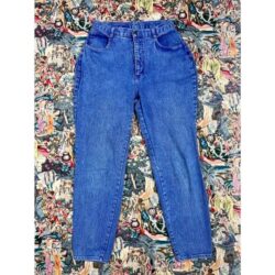 Vtg 1980s High Waist Heather Blue Denim Tapered Mom Jeans Sz 11 29” Waist