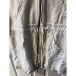 NORMA KAMALI knit jacket Womens sz S Full Zip hooded Sweatshirt Drawstring Cream