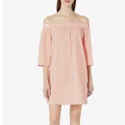 LIKE NEW TRINA TURK NEVILLE OFF SHOULDER SMOCKED ORANGE STRIPED DRESS REVOLVE L