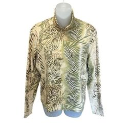 Carlisle Top Silk Blend Turtleneck Tropical Jungle Print Green Tan Brown XL