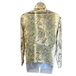 Carlisle Top Silk Blend Turtleneck Tropical Jungle Print Green Tan Brown XL