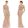 NEW NWT Mac Duggal Long Sleeve Beaded Column Gown In Mocha SIZE 12 MSRP $598