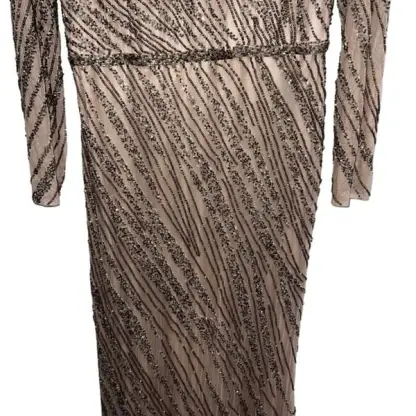 NEW NWT Mac Duggal Long Sleeve Beaded Column Gown In Mocha SIZE 12 MSRP $598 - Image 5
