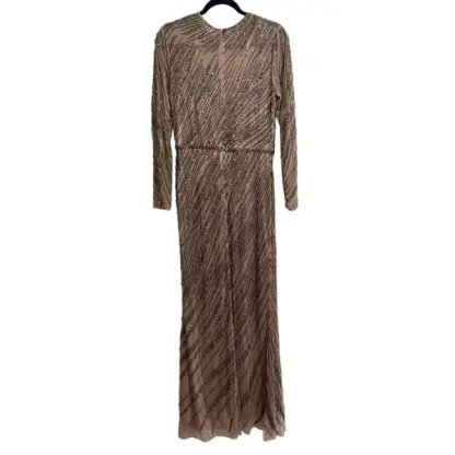 NEW NWT Mac Duggal Long Sleeve Beaded Column Gown In Mocha SIZE 12 MSRP $598 - Image 8