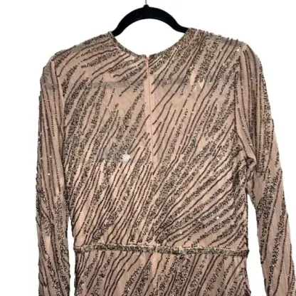 NEW NWT Mac Duggal Long Sleeve Beaded Column Gown In Mocha SIZE 12 MSRP $598 - Image 9