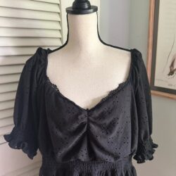 TORRID 3 Womens Shirt Black Babydoll Tunic Smocked Eyelet Stretch Goth | 3X