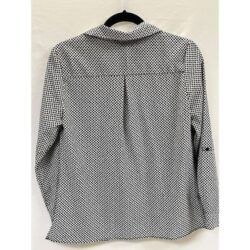 Notations Womens Long Sleeve Button Down Collared Shirt Black White Size Small