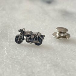 Vintage | 1960s Cast Metal Motorcycle Lapel Pin Silver Tone Black Hat Detailed