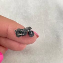 Vintage | 1960s Cast Metal Motorcycle Lapel Pin Silver Tone Black Hat Detailed