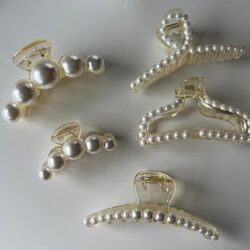 5 Pcs Large Pearl Hair Claw Clips White Black Thick Long Jaw Hair Clips