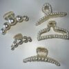 5 Pcs Large Pearl Hair Claw Clips White Black Thick Long Jaw Hair Clips - Image 2