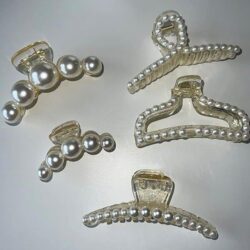 5 Pcs Large Pearl Hair Claw Clips White Black Thick Long Jaw Hair Clips
