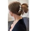 5 Pcs Large Pearl Hair Claw Clips White Black Thick Long Jaw Hair Clips - Image 7