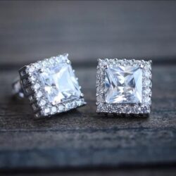 18K White Gold Mens 2ct Diamond Stud Earrings Square 18 ct Karat Silver Jewelry