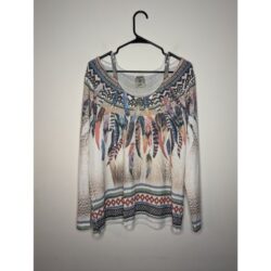 Vocal Watercolor Feather Aztec Cold Shoulder Knit Top