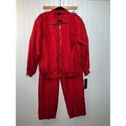 Vintage Fuda International Silk Track Suit Women’s Medium Red And Gold NWT Lined