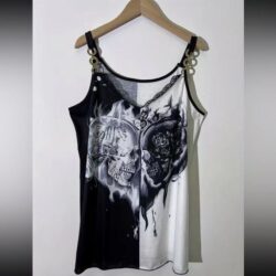 NWT Skeleton couple color block, tank top with chain straps and lace tri