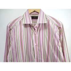 ETRO Long Sleeve Shirt Mens Size 41 Pink Striped Cotton Twill Button Up