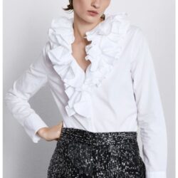 Zara ruffle collar top white SAM 845 button shirt long sleeve Academia retro