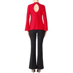 Trina Turk Red Hostess Mock Neck Long Sleeve Top, Open Back Women’s Size 12