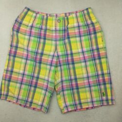 Polo Ralph Lauren Shorts Mens Medium Green Yellow Madras Plaid Board Swim Casual