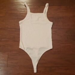 Bp Ribbed Bodysuit Pale Peach Size Small