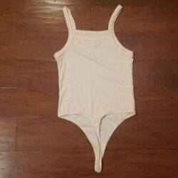 Bp Ribbed Bodysuit Pale Peach Size Small
