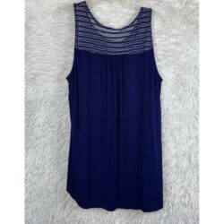Siren Lily Top Women’s 2X Blue Floral Knit Sleeveless Boho Beach Minimalist Work
