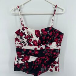White House Black Market Red/White/Black Floral Bustier Top Size 10