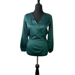 J CREW Woman’s Green Satin Surplice Long Sleeve Top Peplum Blouse SZ XXS