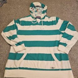 Men’s Tommy Hilfiger Green and White Striped Hoodie Size XL