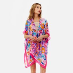 Lightweight Painterly Satin Watercolor Flower Print One Size Kimono