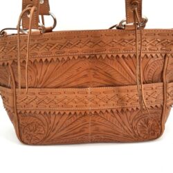 American West Tooled Fringe Light Brown Leather Shoulder Purse Bag