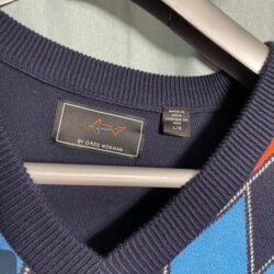 Greg Norman golf argyle Sweater Vest navy blue orange red v-neck pullover size l
