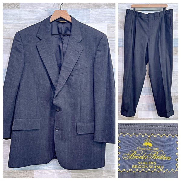 Brooks Brothers Brooksease Flannel Stretch Wool Suit Gray Mens 43R 36×28 Pants