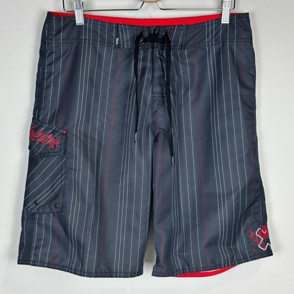 Quiksilver Grey Striped Board Shorts 33