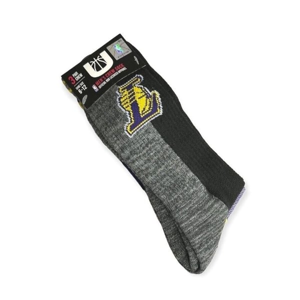 UNK Mens Los Angeles LA Lakers Crew Socks NBA 3 Pack Size 6 – 12 Purple Gold New