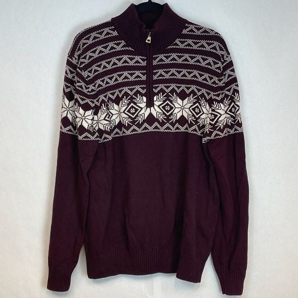 NWT Weatherproof Pullover Sweater Men’s Size L Deep Burgundy Nordic 1/4 Zip