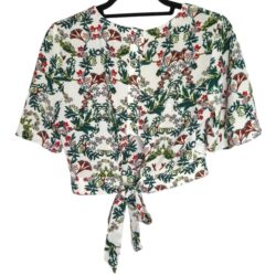 Signature 8 Crop Top Womens S White Red Floral V-Neck Short Sleeve Blouse S NWOT