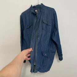 CJ BANKS Plus Size Medium Wash Blue Chambray Denim Zipper Snap Anorak Jacket 2X