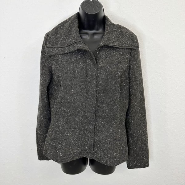 Sandro Sportswear Tweed Wool Silk Zip Up Jacket Gray Black Size Medium