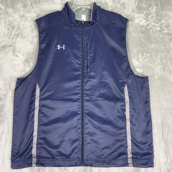 Under Armour Vest Mens 2XL Blue Gray Sideline Reversible Full Zip Active Golf